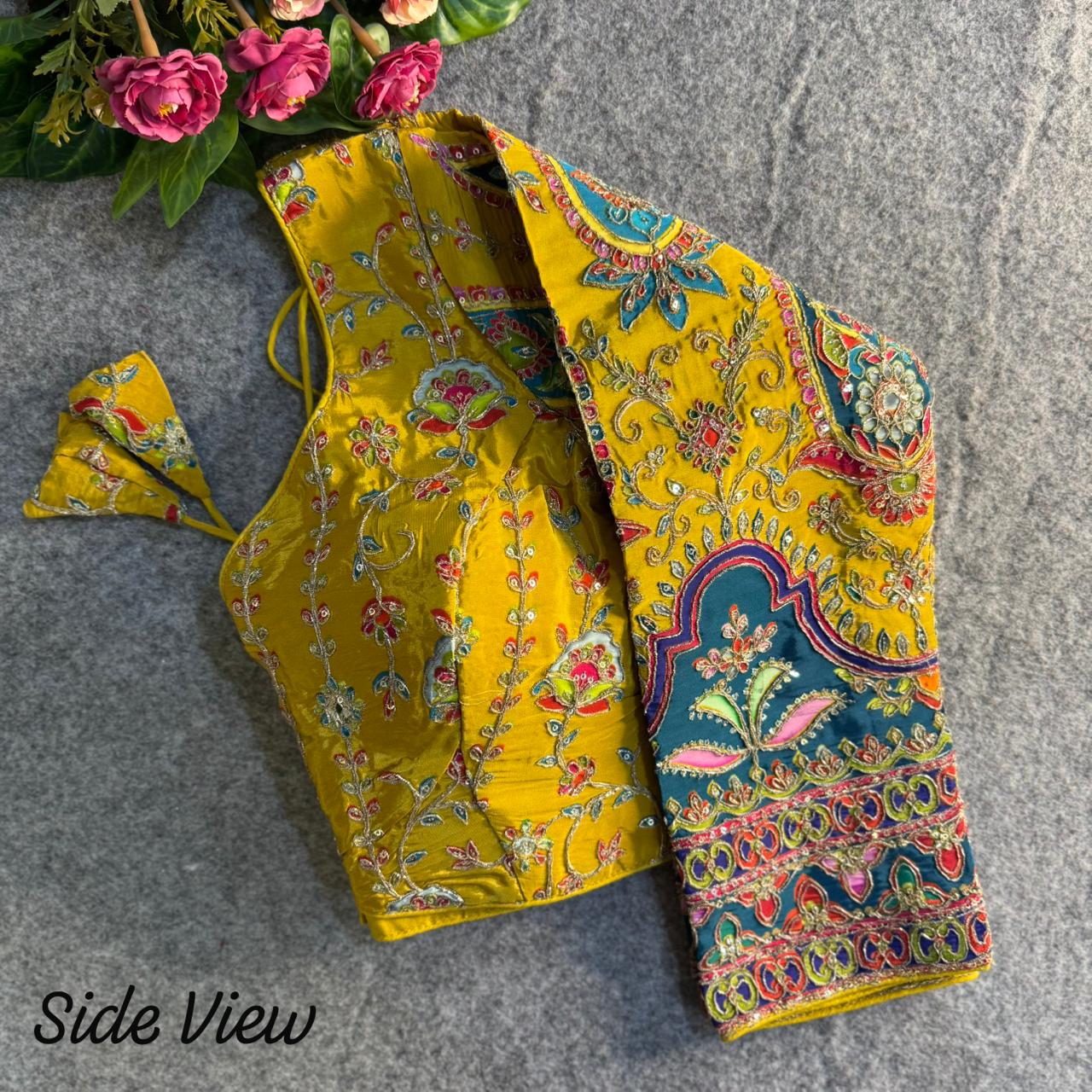 Readymade Pure Crape Silk Heavy Position Work Neck Long Sleeve Blouse 