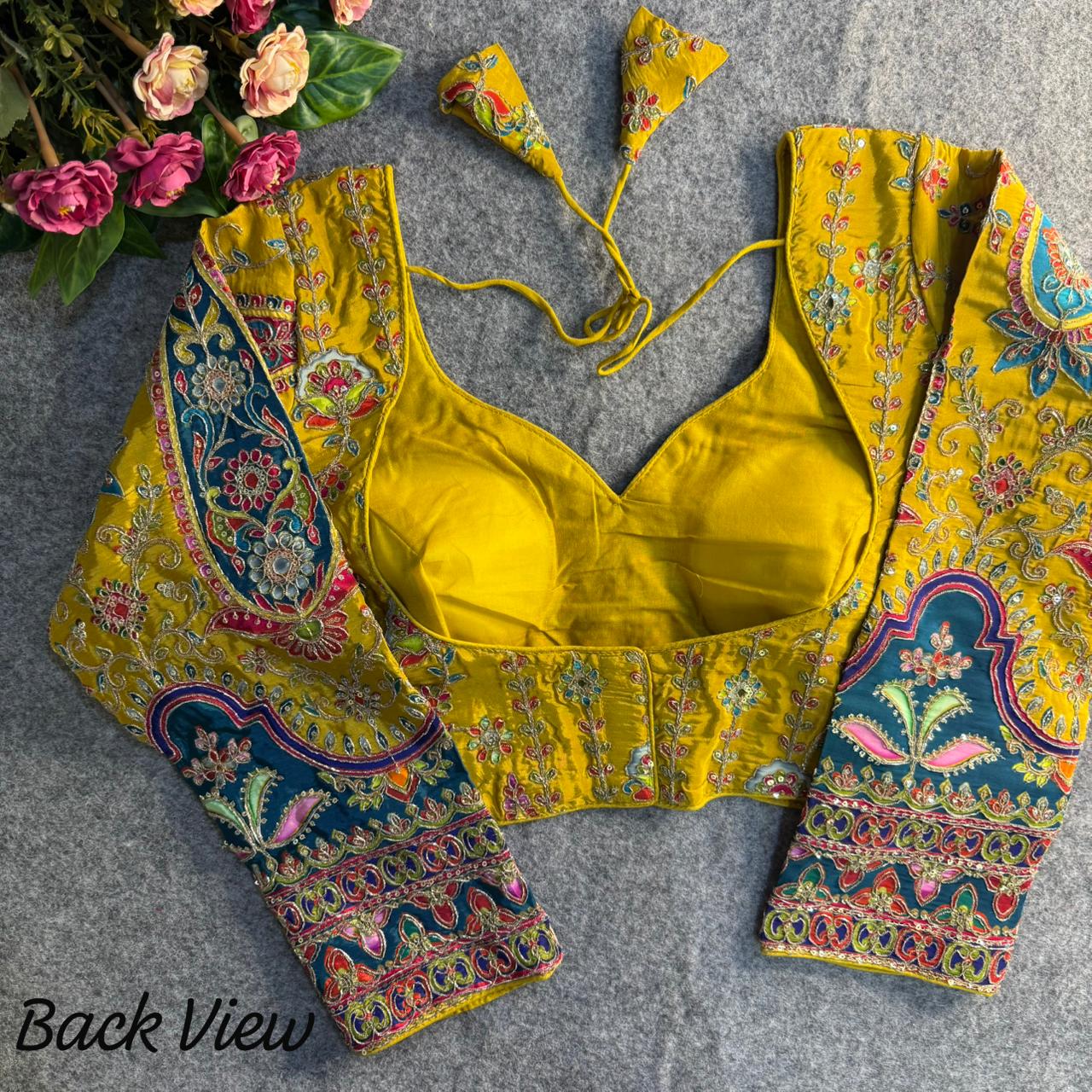 Readymade Pure Crape Silk Heavy Position Work Neck Long Sleeve Blouse 