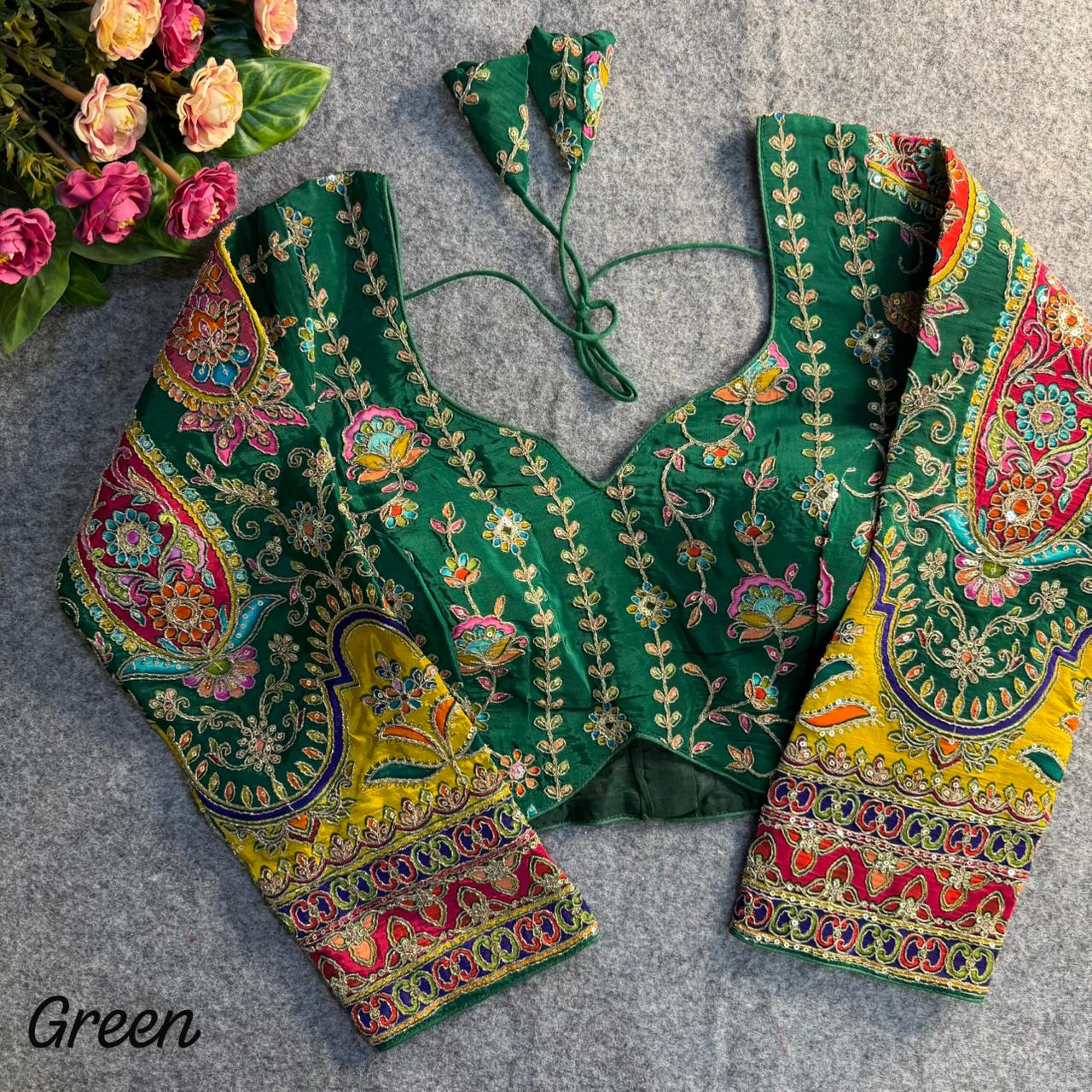 Readymade Pure Crape Silk Heavy Position Work Neck Long Sleeve Blouse