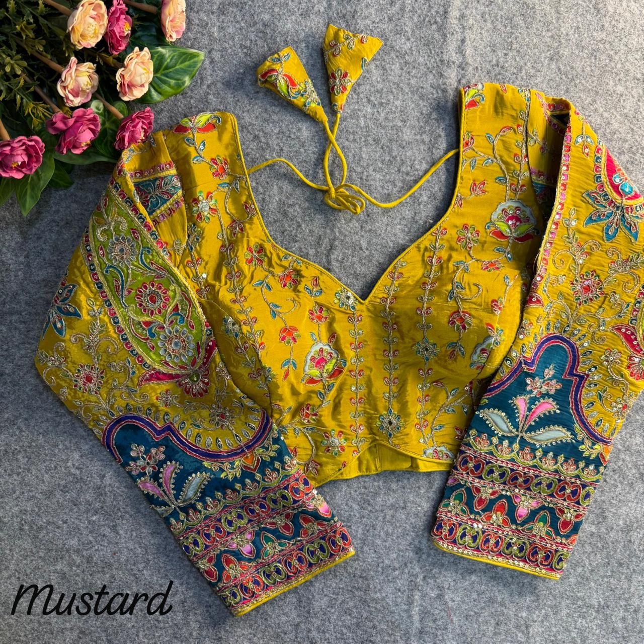 Readymade Pure Crape Silk Heavy Position Work Neck Long Sleeve Blouse