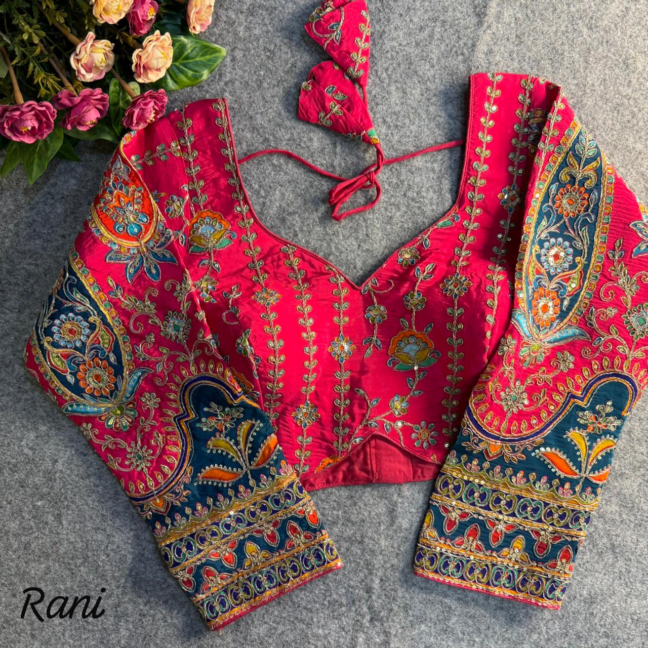 Readymade Pure Crape Silk Heavy Position Work Neck Long Sleeve Blouse