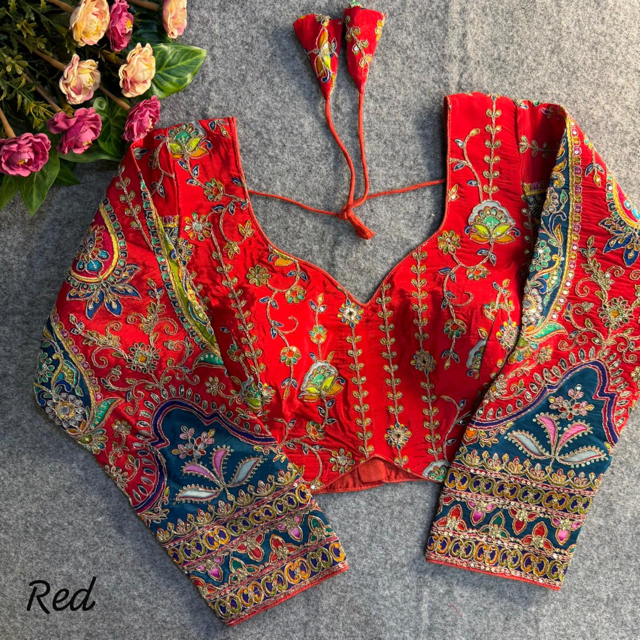 Readymade Pure Crape Silk Heavy Position Work Neck Long Sleeve Blouse