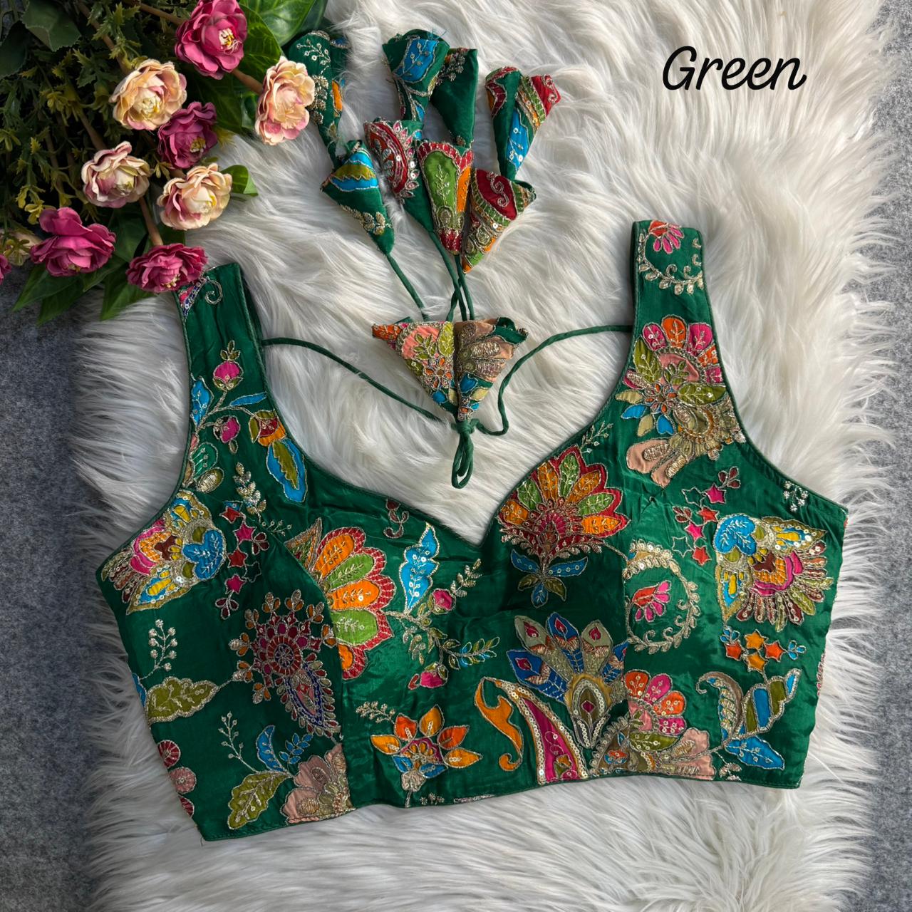 Readymade Pure Soft Crape Silk Heavy Position Work Blouse 