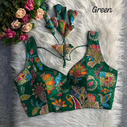 Readymade Pure Soft Crape Silk Heavy Position Work Blouse 