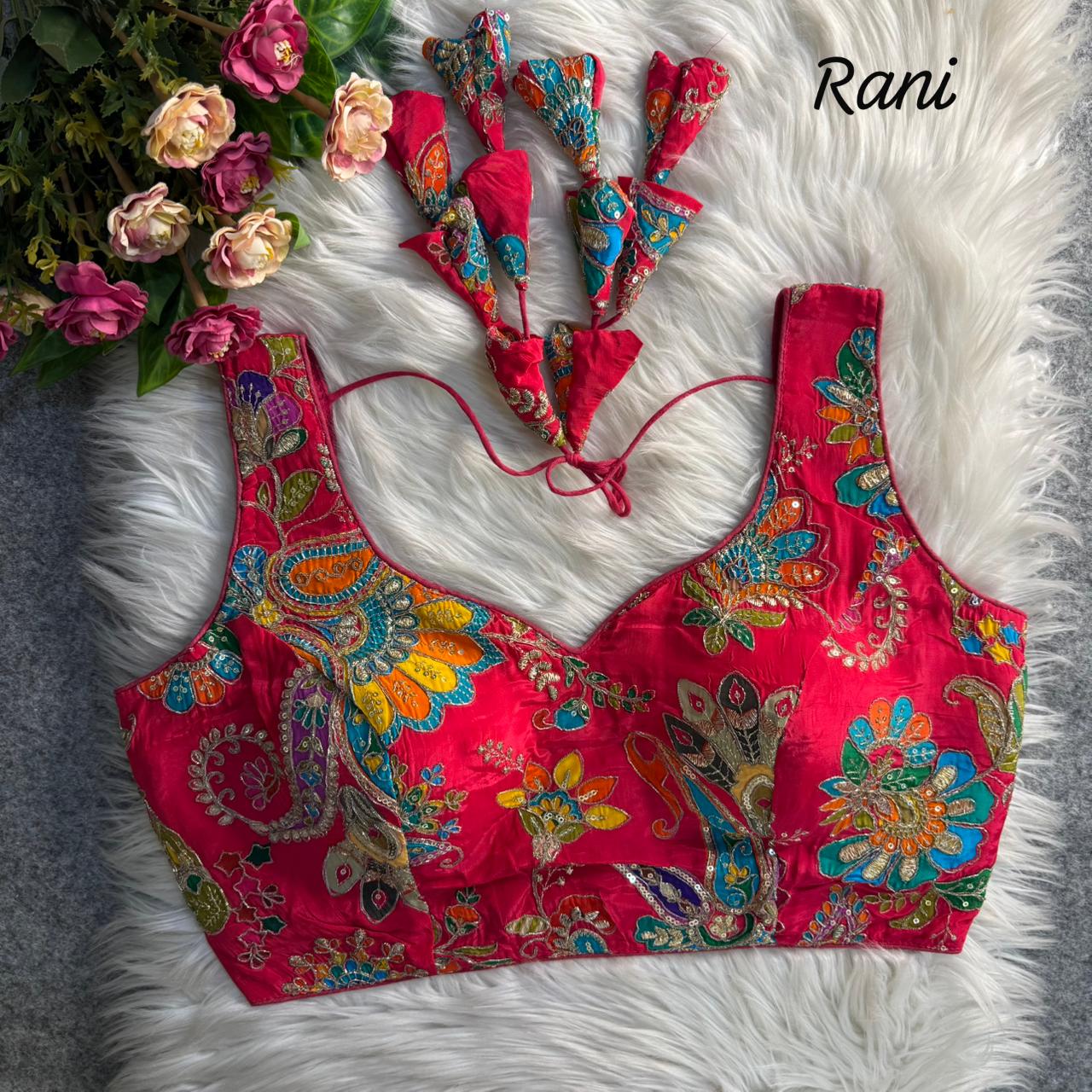 Readymade Pure Soft Crape Silk Heavy Position Work Blouse ##color## Ajrakh Cotton Blouse with premium fabric and embroidery