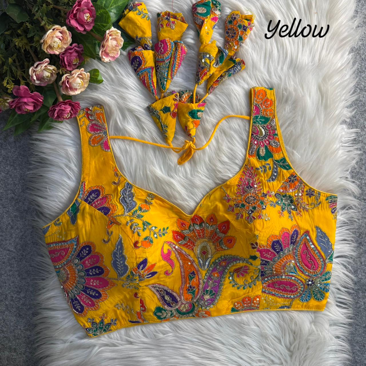 Readymade Pure Soft Crape Silk Heavy Position Work Blouse ##color## Ajrakh Cotton Blouse with premium fabric and embroidery