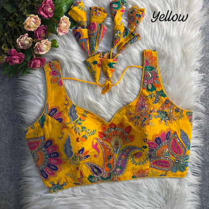 Readymade Pure Soft Crape Silk Heavy Position Work Blouse 
