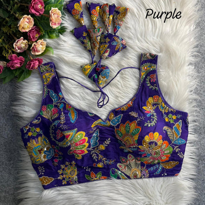 Readymade Pure Soft Crape Silk Heavy Position Work Blouse 