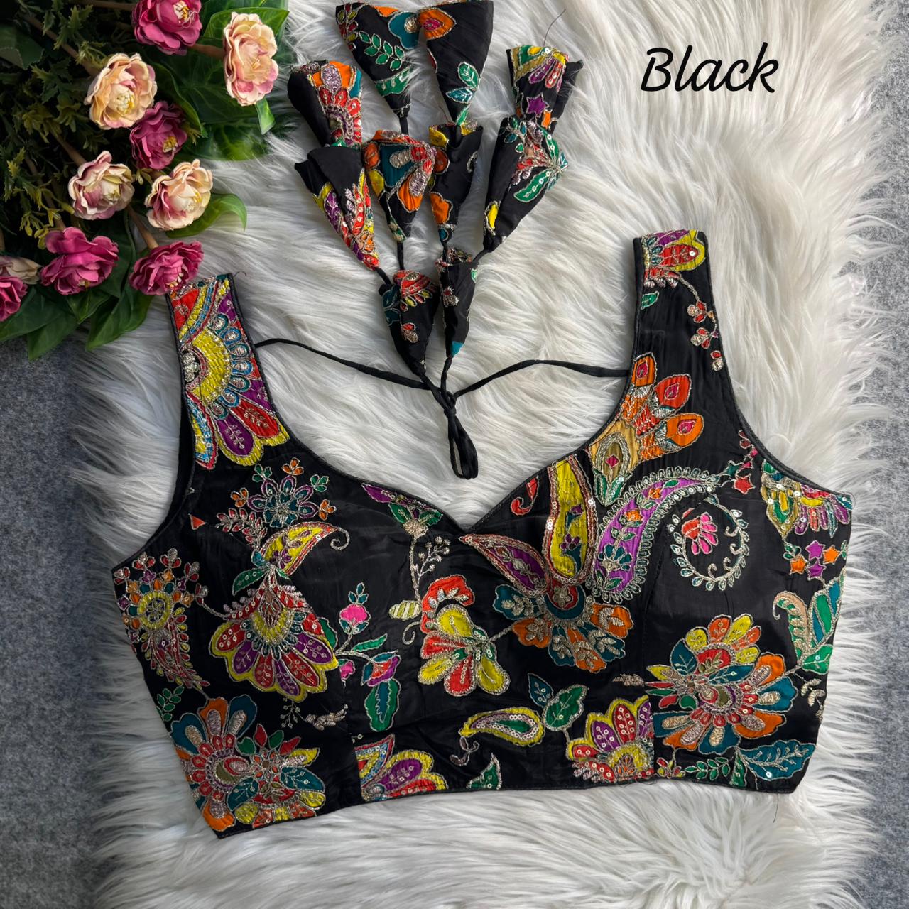 Readymade Pure Soft Crape Silk Heavy Position Work Blouse 