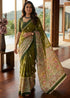 Green Pure Soft Mulmul Cotton Jaipuri Ikat with Kalamkari Printed Cotton Saree 