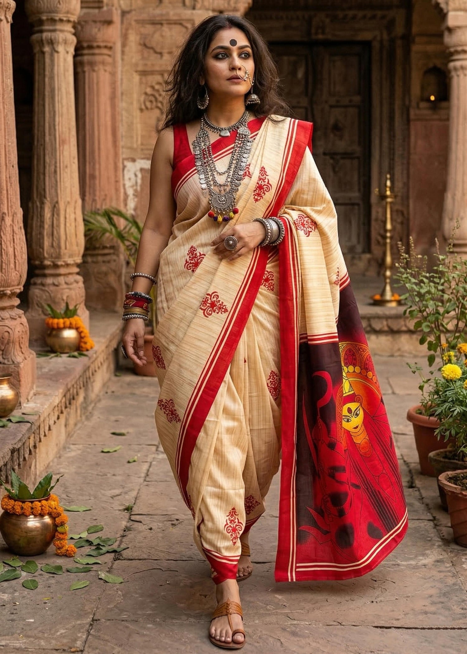 White Pure Soft Mulmul Cotton Puja Special Cotton Saree 