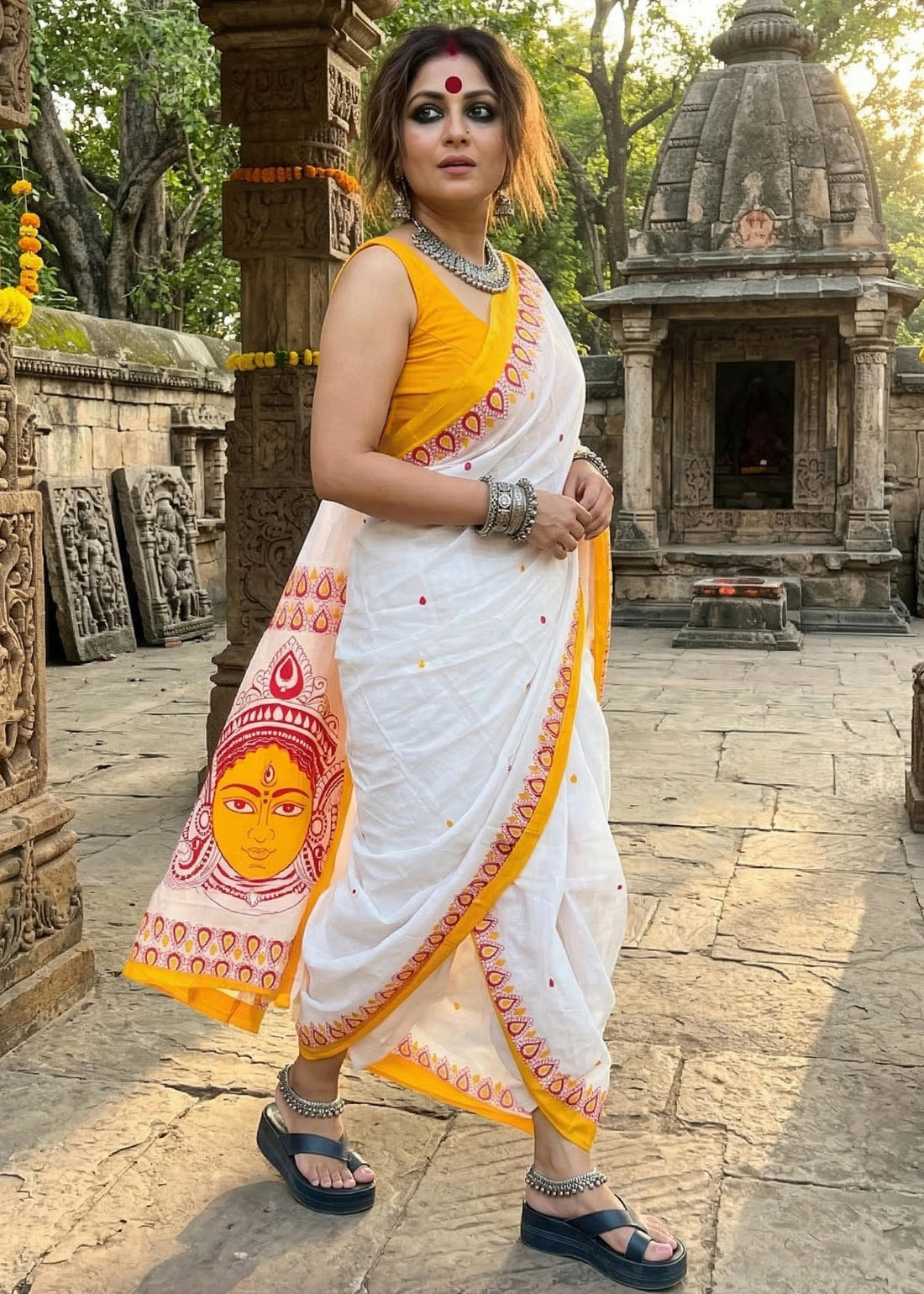 White Pure Soft Mulmul Cotton Puja Special Cotton Saree 