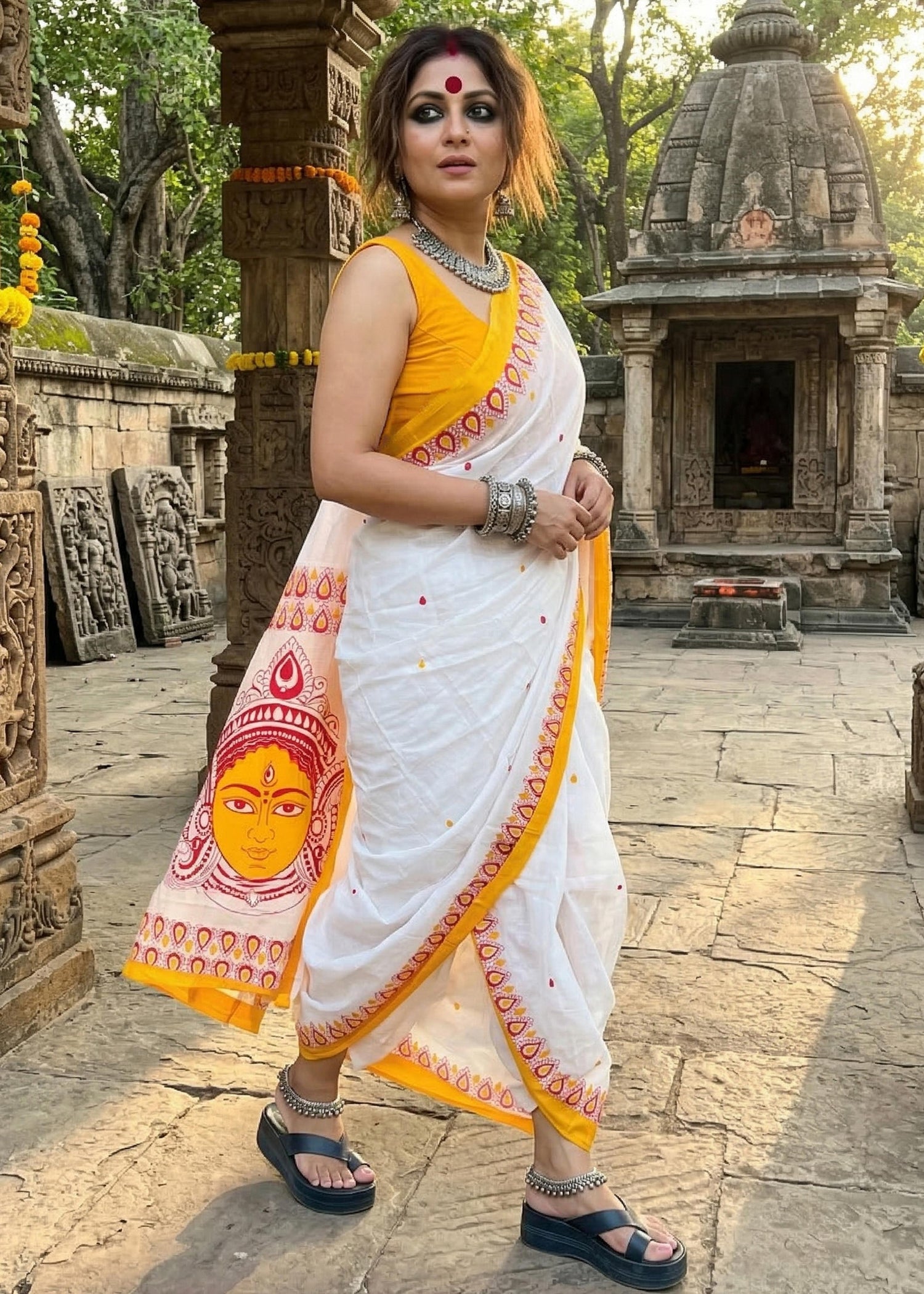 White Pure Soft Mulmul Cotton Puja Special Cotton Saree 