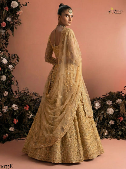 Golden Pure Soft Heavy Net Sequins Embroidery Work Bridal Lehenga Choli 