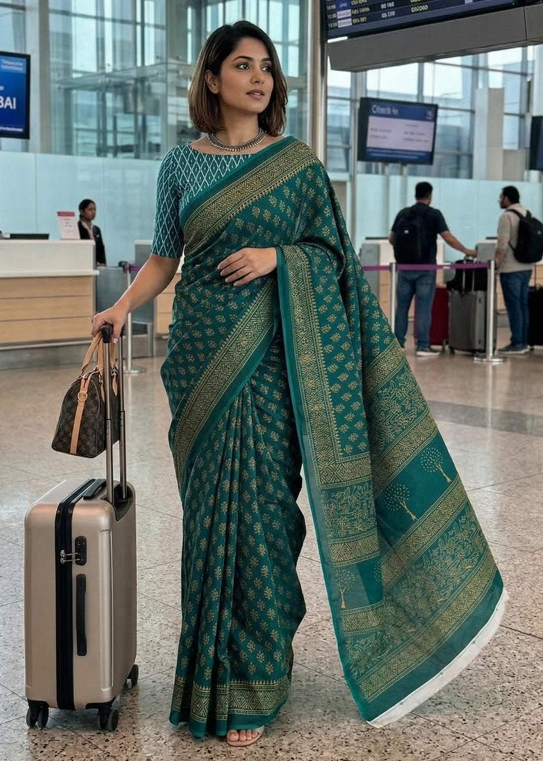 Green Pure Soft Mulmul Cotton Bagh Print Cotton Saree 
