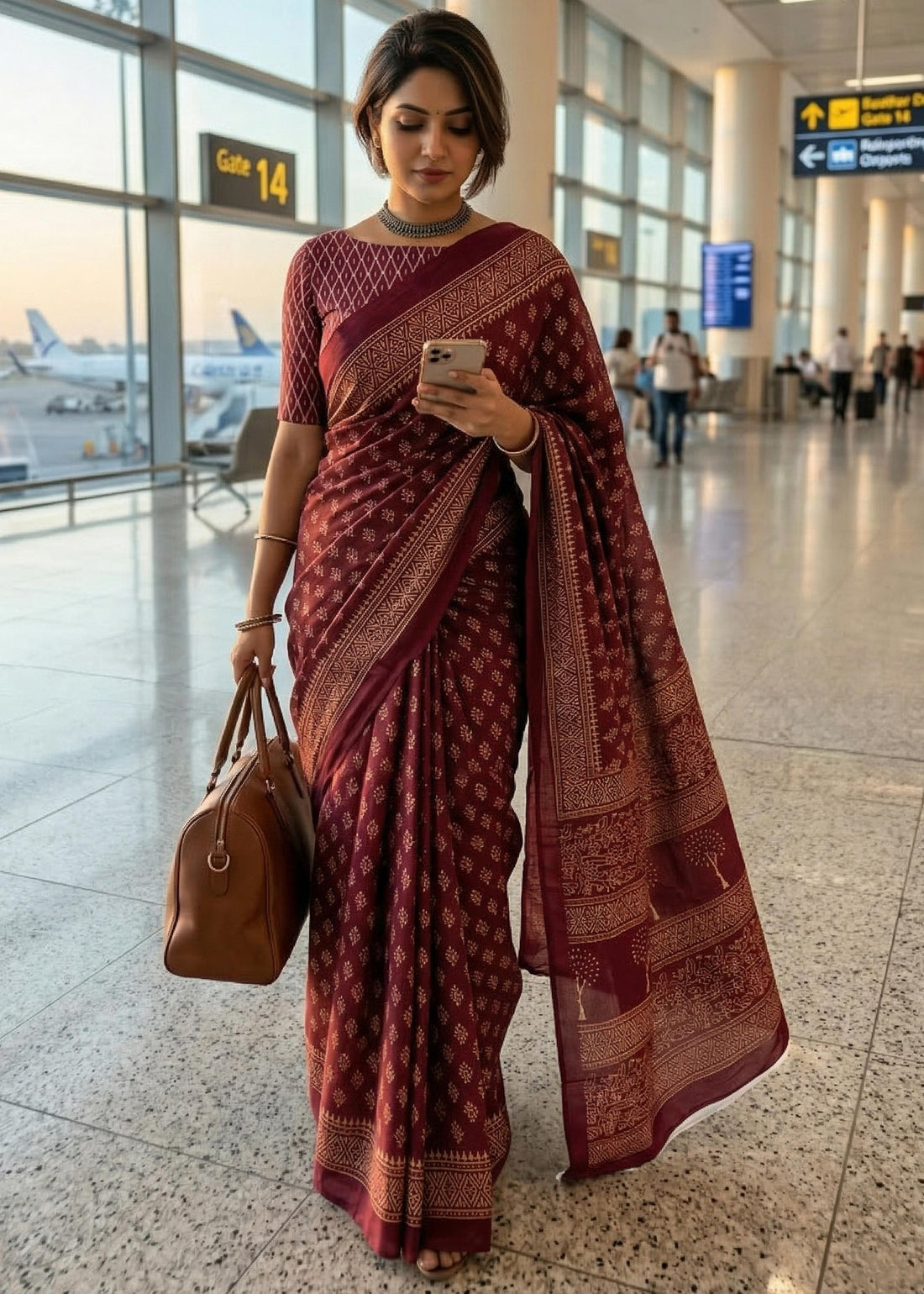 Maroon Pure Soft Mulmul Cotton Bagh Print Cotton Saree 