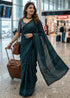 Teal Pure Soft Mulmul Cotton Bagh Print Cotton Saree 