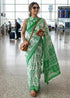 Green Pure Soft Mulmul Cotton Ajrakh Hand Block Print Cotton Saree 