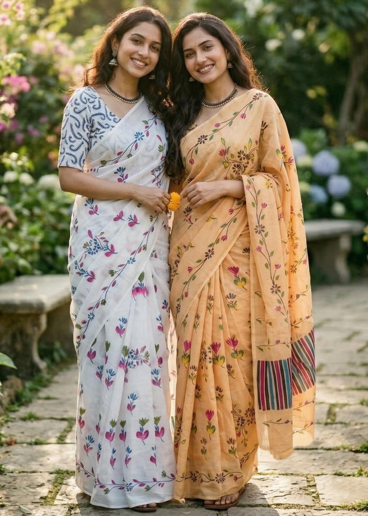 Mustard Pure Soft Mulmul Cotton Floral Print Cotton Saree 