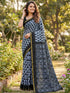 Blue Pure Soft Mulmul Cotton Bagru Block Print Cotton Saree 
