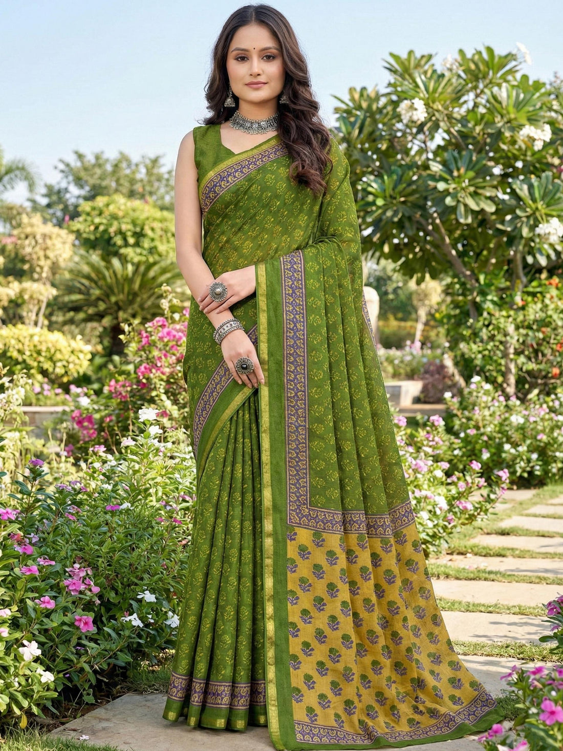 Mahendi Pure Soft Mulmul Cotton Bagru Block Print Cotton Saree 