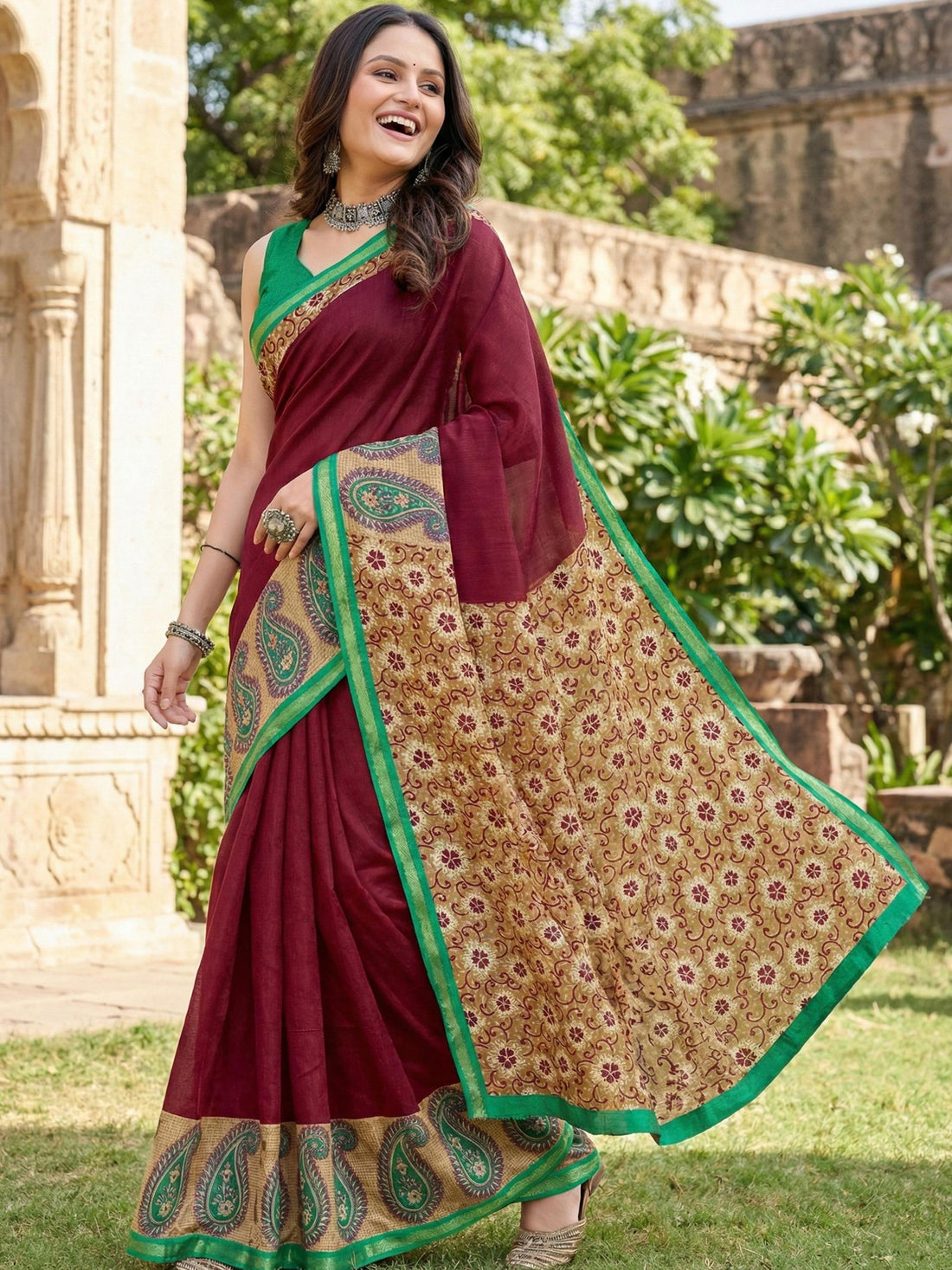 Red Pure Soft Mulmul Cotton Bagru Block Print Cotton Saree 