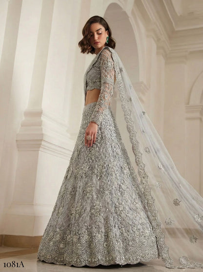 Grey Pure Soft Heavy Net Sequins Embroidery Work Bridal Lehenga Choli 