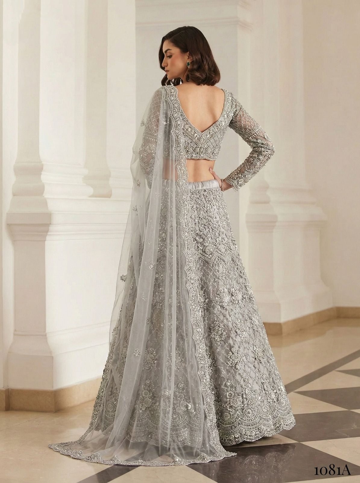 Grey Pure Soft Heavy Net Sequins Embroidery Work Bridal Lehenga Choli 
