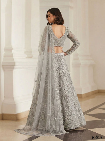 Grey Pure Soft Heavy Net Sequins Embroidery Work Bridal Lehenga Choli 