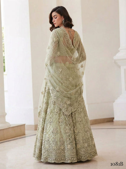 Mint Green Pure Soft Heavy Net Sequins Embroidery Work Bridal Lehenga Choli 