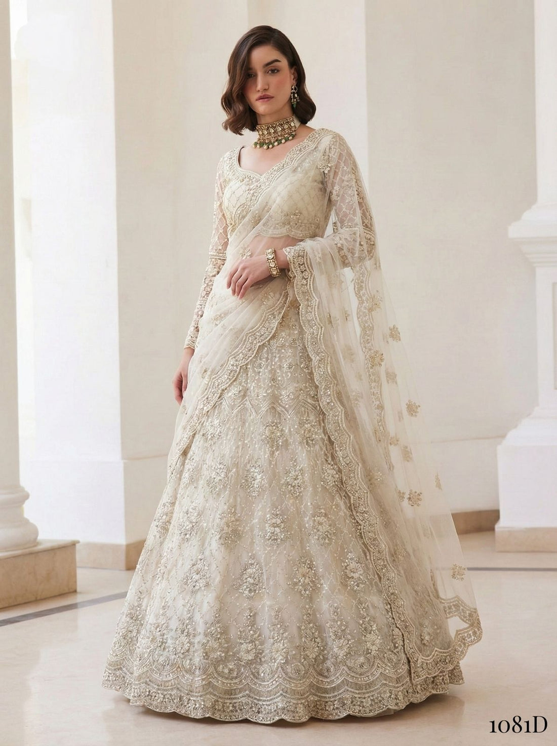 White Pure Soft Heavy Net Sequins Embroidery Work Bridal Lehenga Choli 