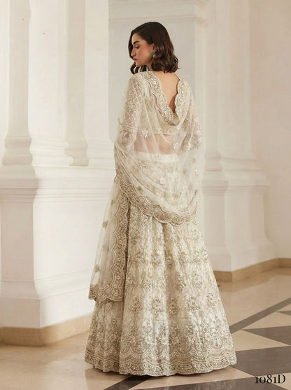 White Pure Soft Heavy Net Sequins Embroidery Work Bridal Lehenga Choli 
