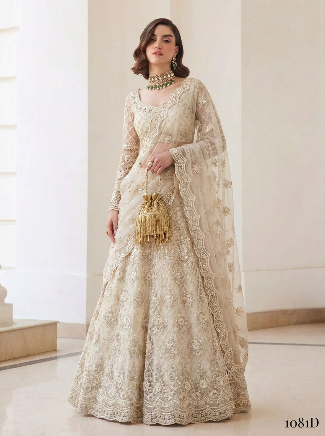 White Pure Soft Heavy Net Sequins Embroidery Work Bridal Lehenga Choli 