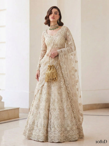 White Pure Soft Heavy Net Sequins Embroidery Work Bridal Lehenga Choli 