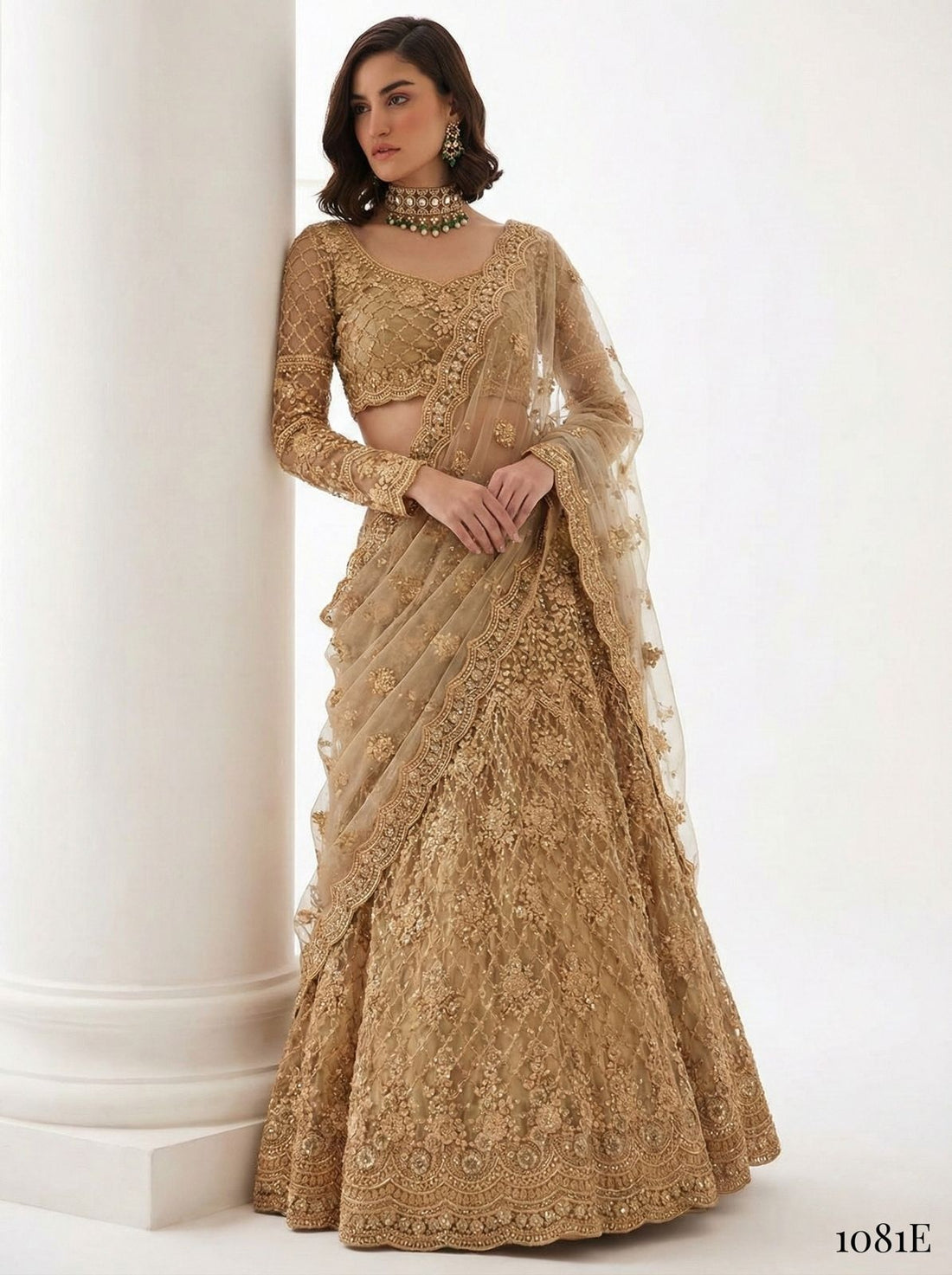 Golden Pure Soft Heavy Net Sequins Embroidery Work Bridal Lehenga Choli 