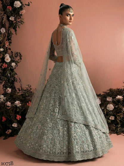 Grey Pure Soft Heavy Net Sequins Embroidery Work Bridal Lehenga Choli 