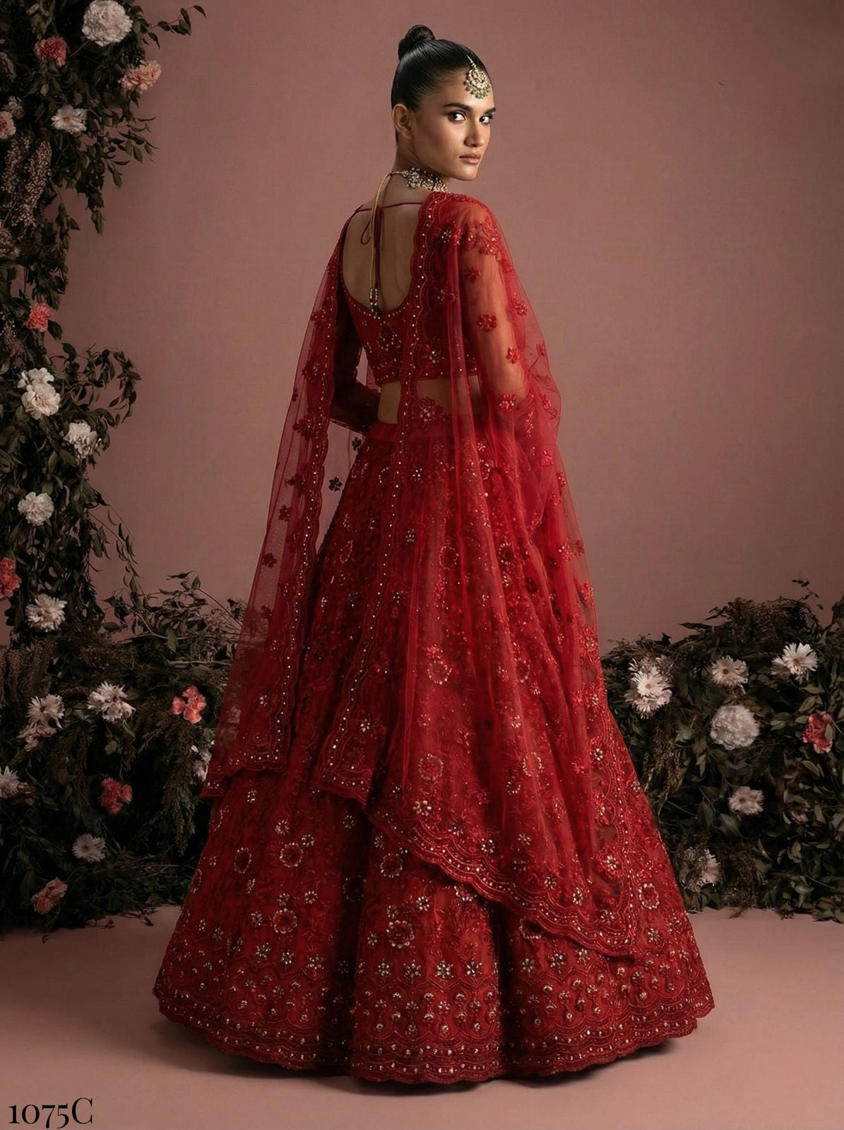 Red Pure Soft Heavy Net Sequins Embroidery Work Bridal Lehenga Choli 