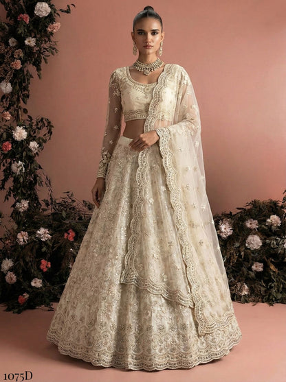 White Pure Soft Heavy Net Sequins Embroidery Work Bridal Lehenga Choli 