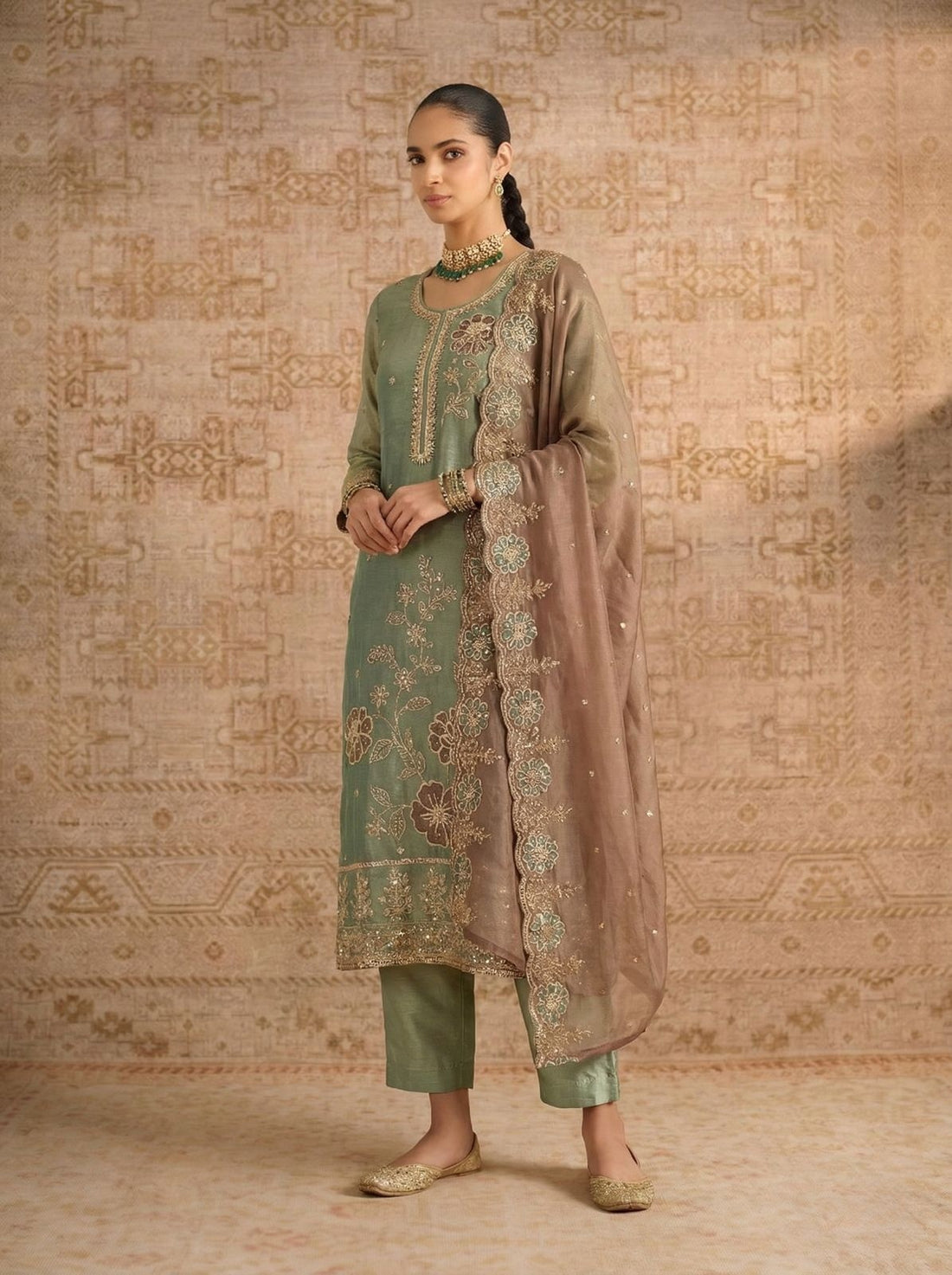 Mint Green Pure Soft Shimmer Silk Chudidar Suit 