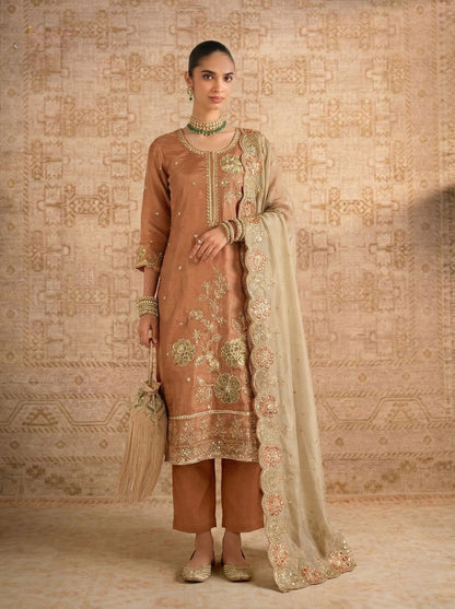 Orange Pure Soft Shimmer Silk Chudidar Suit 