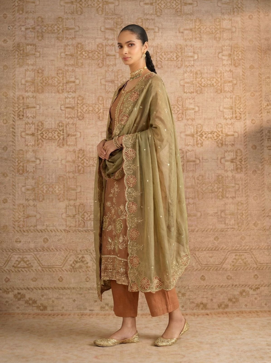 Orange Pure Soft Shimmer Silk Chudidar Suit 
