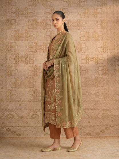 Orange Pure Soft Shimmer Silk Chudidar Suit 