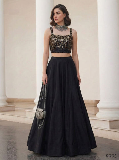 Black Pure Soft Silk Jaquard Readymade Lehenga Choli 