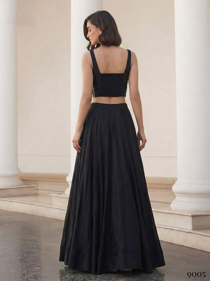 Black Pure Soft Silk Jaquard Readymade Lehenga Choli 