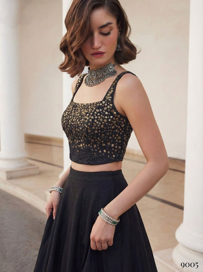 Black Pure Soft Silk Jaquard Readymade Lehenga Choli 