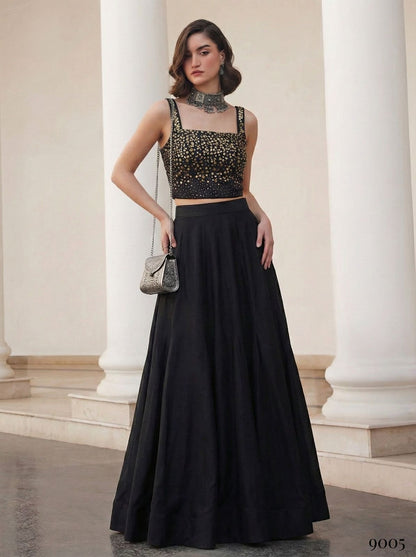 Black Pure Soft Silk Jaquard Readymade Lehenga Choli 