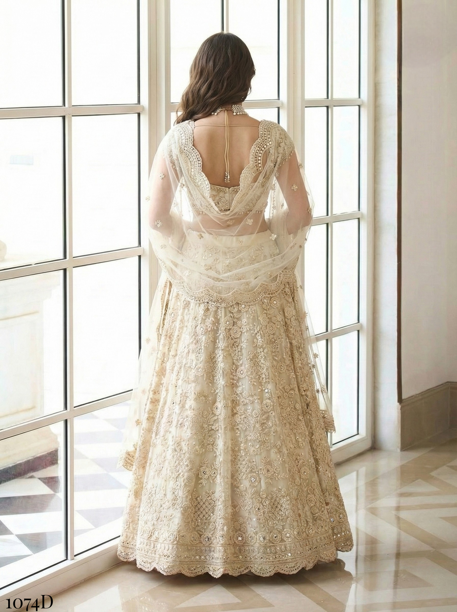 White Pure Soft Heavy Butterfly Net Thread Embroidery Work Bridal Lehenga Choli 