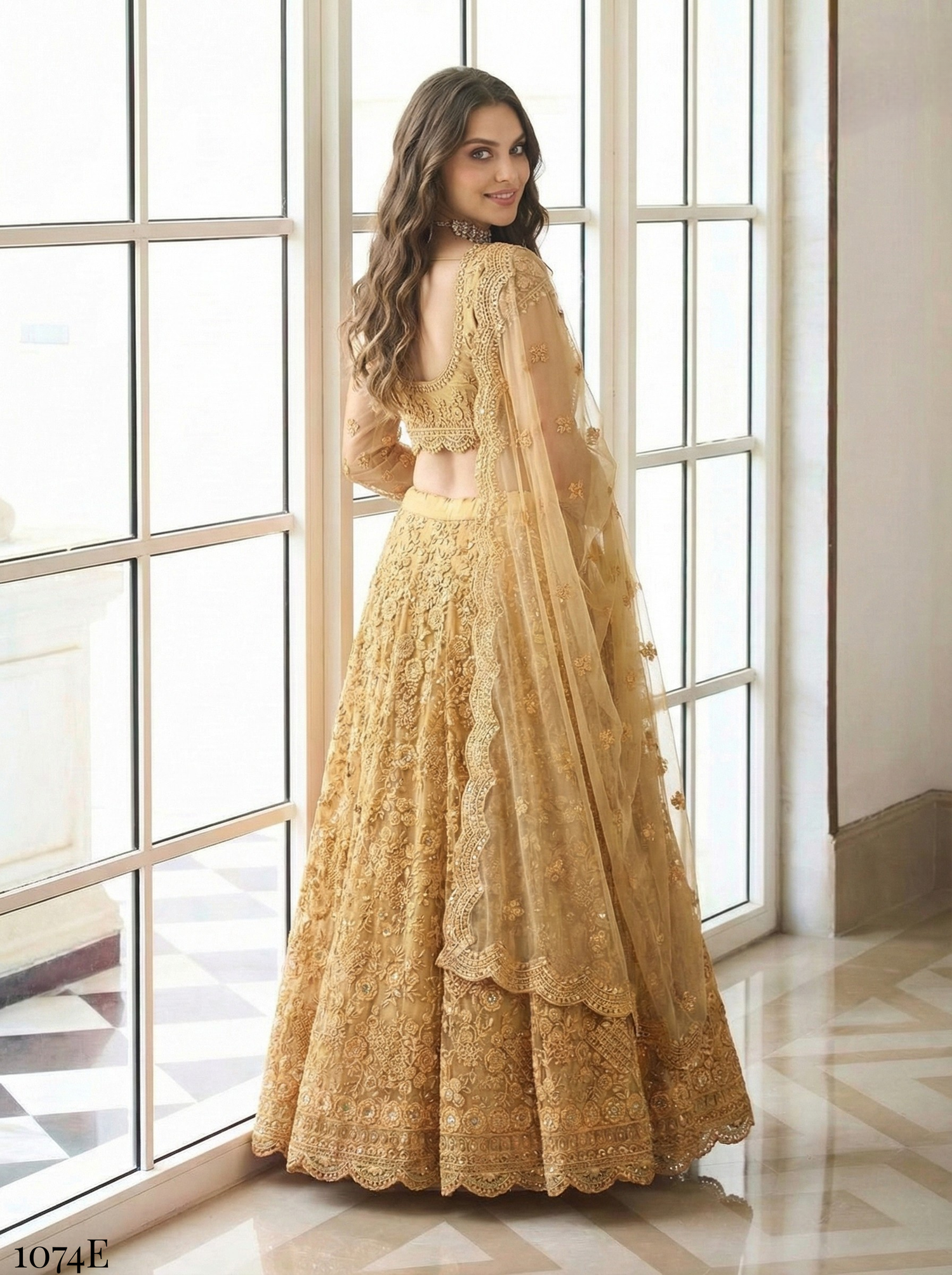 Yellow Pure Soft Heavy Butterfly Net Thread Embroidery Work Bridal Lehenga Choli 