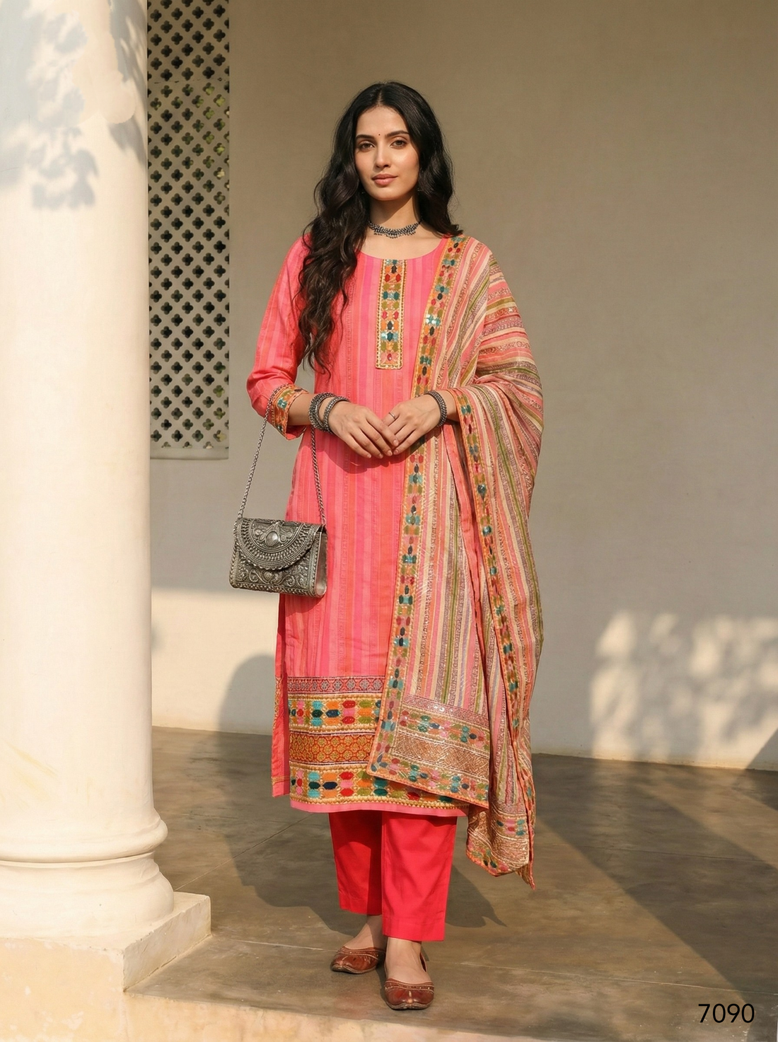 Pink Pure Soft Shimmer Cotton Printed Chudidar Suit 
