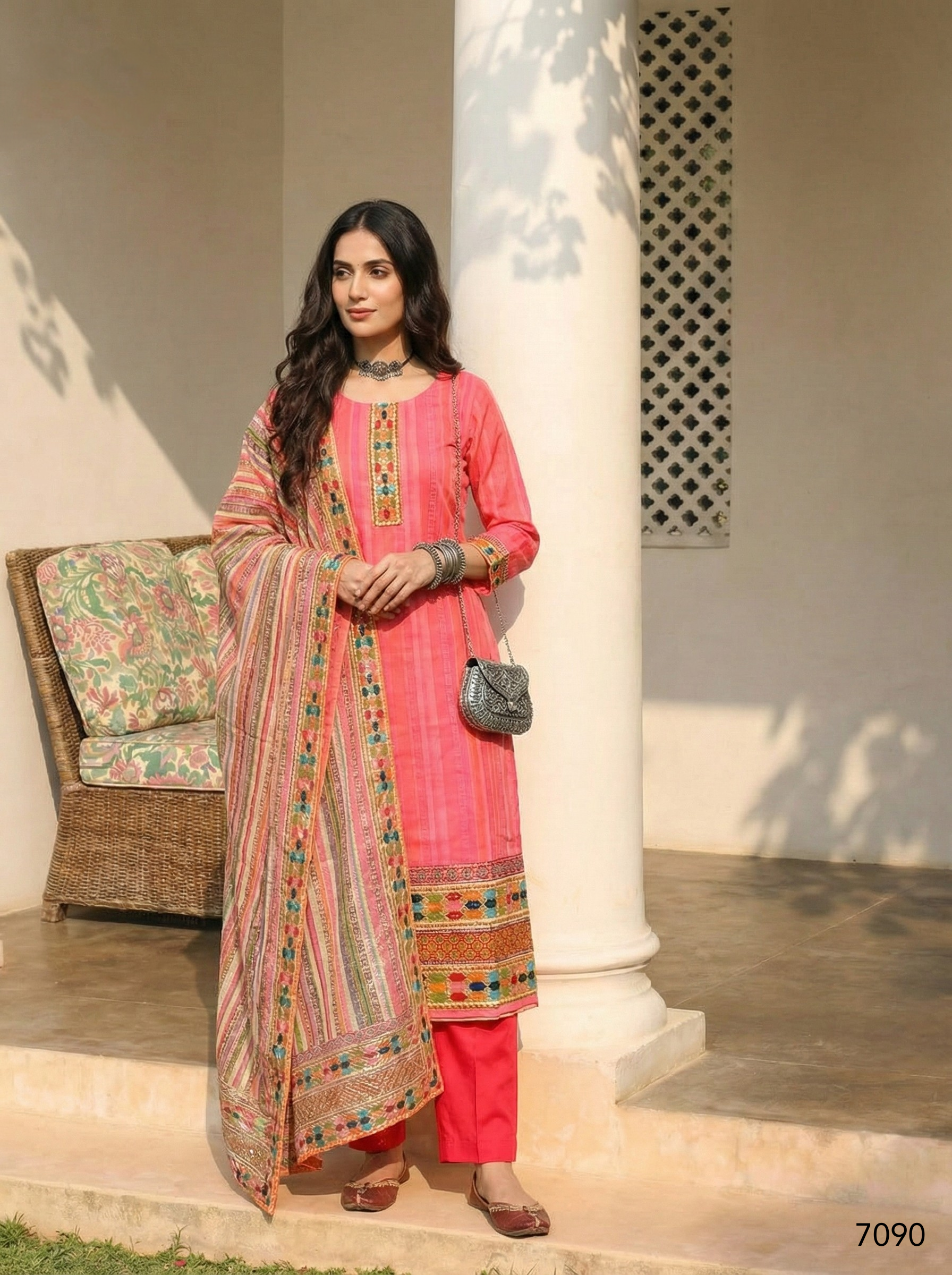 Pink Pure Soft Shimmer Cotton Printed Chudidar Suit